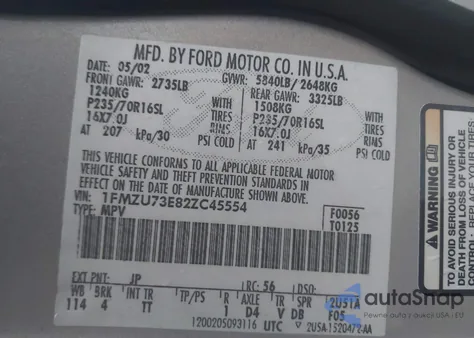 2002 Ford Explorer Xlt from USA, damaged, VIN 1FMZU73E82ZC45554